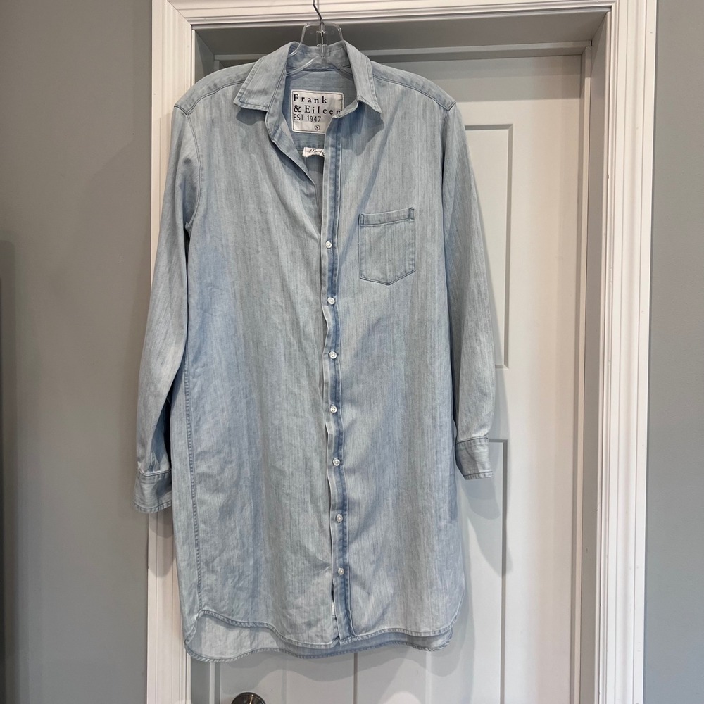 Frank & Eileen Mary Denim Shirt Dress Light Wash Blue Cotton Small Made in USA